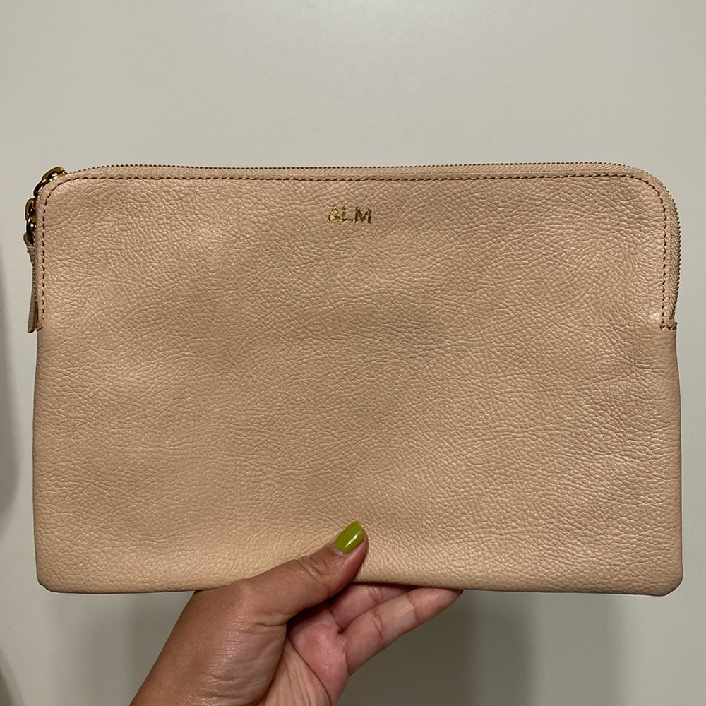 Mark & Graham Everyday Italian Leather Zipper Pouch in Blush